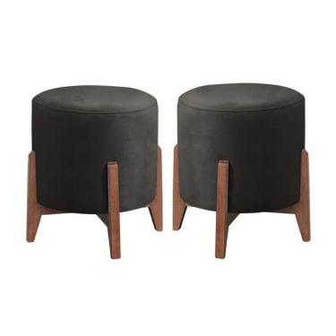 Imagem de Kit 2 Puff Decorativo Para Sala Redondo Luxo Atenas Corino Preto