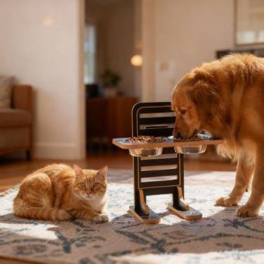 Imagem de Comedouro Pet Elevado Duplo Resistente Com Ajuste de Altura - BT WOOD,