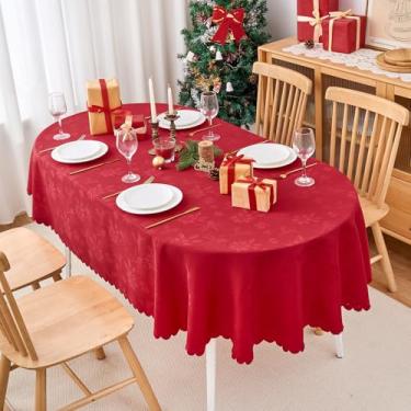 Imagem de EFFICINATURE Toalha de mesa oval de Natal jacquard vermelha impermeável lavável capa de mesa de tecido para cozinha, jantar, buffet, aniversário, festa de férias (152 x 213 cm)