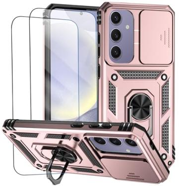 Imagem de Capa para Samsung Galaxy S24 FE Capinha | com 2 peças de protetor de tela temperado com janela deslizante da câmera e suporte para telefone incluídos - Rosa