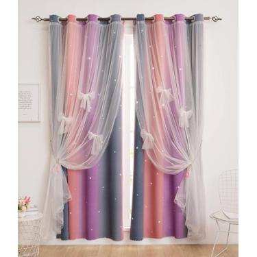 Imagem de Cortina Yancorp Kids Room Darkening 132x160cm Roxa Rosa Cinza