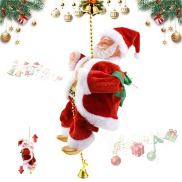 Imagem de Papai Noel de escalada em corda árvore musical elétrica para casa enfeite de bateria 2026 novo Papai Noel suspenso decoração de Natal decoração de natal operado (1 peça)