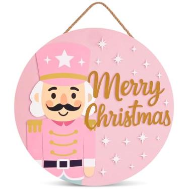 Imagem de Frugtfrit Placa de porta de Natal quebra-nozes rosa, enfeites de feliz Natal para árvore, enfeites de porta da frente prontos para pendurar, festa de fim de ano e exibição de loja, decoração de