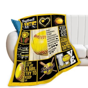Imagem de Cobertor de softball, cobertor esportivo, presentes de softball, cobertores amarelos, material de softball, flanela de pelúcia para mulheres, homens, meninos, meninas, adultos, roupa de cama macia