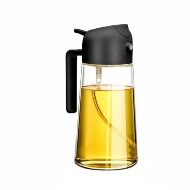 Imagem de Porta Azeite Premium Spray Borrifador e Dosador de Vidro 500ml (2 em 1) - Controle de Óleo Saudável 3 Modos Sem Vazamentos Para Air Fryer e Salada (Preto ou Branco) (PRETO)