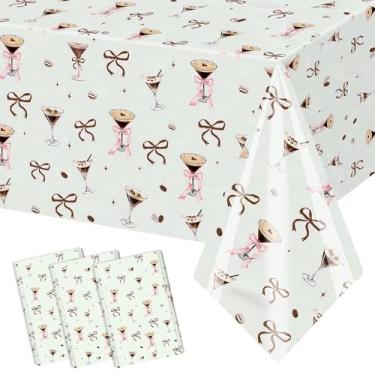 Imagem de AIBIIN 3 peças de toalha de mesa de martini expresso A Tini Bit capas de mesa de aniversário mais antigas com tema de martini café toalha de mesa descartável para despedida de solteira, chá de panela