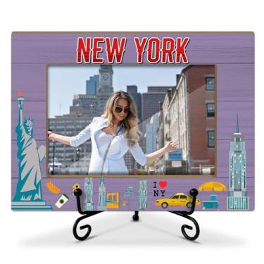 Imagem de Lesixur Moldura de Nova York com suporte de ferro, presente de lembrança de férias de lua de mel para casais amigos, moldura de madeira 10 x 15 cm para mesa de mesa, decoração de mesa de casa -045