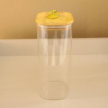 Imagem de Pote de Vidro QUADRADO ARGOLA G Tampa Bambu Porta Mantimentos 1000ml H