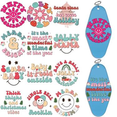 Imagem de Adesivos DTF UV de Natal - 24 folhas Holly Jolly Christmas Cold Transfer Adesivos para chaveiros de motel, Envelopes Uvdtf DIY para chaveiro de hotel em branco, esfregar à prova d'água em