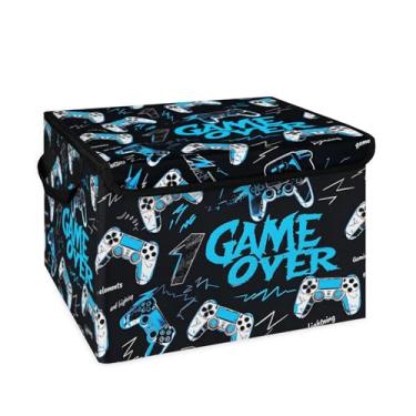 Imagem de Cestos de armazenamento de armário para organizar com tampa flip-top e alças, organizadores de armário de linho grandes de 27 litros e cubos de armazenamento, caixas decorativas de guarda-roupa para