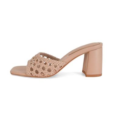 Imagem de WJZDSJCO Sandália feminina de salto grosso com bico aberto, sem fecho, sem cadarço, elegante, para festa, Blush, 40