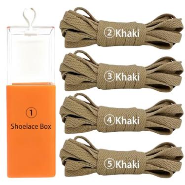 Imagem de sovida 4 pares de cadarços planos - 36 cores para cadarço de sapatos, tênis de corrida atlético, sapatos casuais, cordas para botas, 34-cáqui x 4 + caixa de cadarço, 90cm【35.4in】