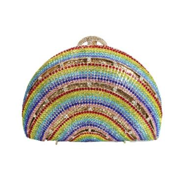 Imagem de DKQXEIM Bolsa feminina elegante para noite arco-íris luxuosa bolsa clutch de cristal com glitter completo diamante para festa de casamento, Multicor