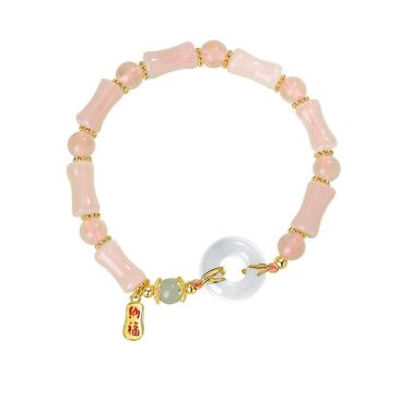 Imagem de Pulseira de jade para mulheres com fivela de paz e miçangas de bambu