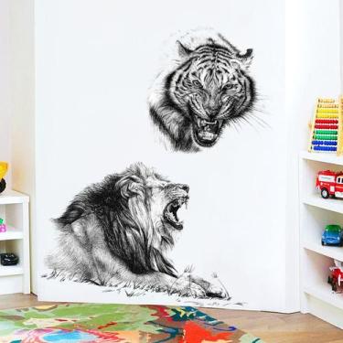 Imagem de Adesivos de parede Fierce Tiger and Lion Wild Animal PVC 32x60cm - yiw