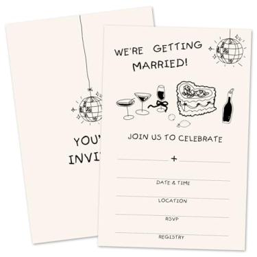 Imagem de ZARYFANCHY Convites de festa de noivado - We're Getting Married - 25 convites de preenchimento em branco com envelopes, convites de recepções de noivado para Sr. e Sra, lembrancinhas de festa e