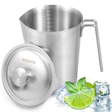 Imagem de Jarro de aço inoxidável de 1,360 g/1,8 g com tampa copo medidor de aço inoxidável à prova de ferrugem com marcação e alça para restaurante doméstico (prata, 1500 ml)