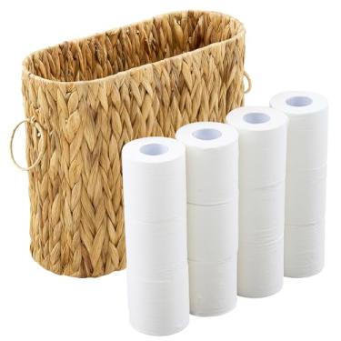 Imagem de Remerry Cesto de armazenamento de papel higiênico de vime, 12 rolos, armazenamento de banheiro, jacinto de água, suporte de papel higiênico, organizador de cestas boho para acessórios de banheiro