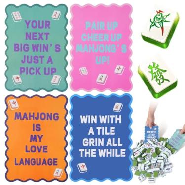 Imagem de linastu 4 Pcs Mahjong Shuffler Cards for Mixing and Shuffling Tiles with Funny Mahjong Saying, Mahjong Tile Shufflers with Wavy Scalloped Edges, Mahjong Accessories Gifts for Lovers