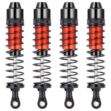 Imagem de QUE-T Amortecedor de alumínio com 4 peças de amortecedores RC para atualização de lancheira Tamiya 57409 de 1/12 (vermelho e preto)