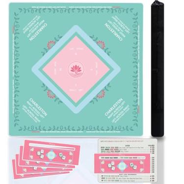 Imagem de BUZCOZY Lotus Mahjong Mat and 4Pcs Acrylic Mahjong Line Finder Set，31.5x31.5 Inch Non-Slip Noise Reduction Gaming Mat with Carry Bag,Cute Mahjong Line Finder for Beginners,Party, Poker Board Games