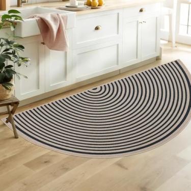 Imagem de Lacomfy Easy Jute Tapete arco-íris 9,5 x 1,5 m, capacho meio círculo, tapete neutro de juta falsa para casa de fazenda, quarto, varanda, antiderrapante, meio redondo, tapete para sala de estar, pátio