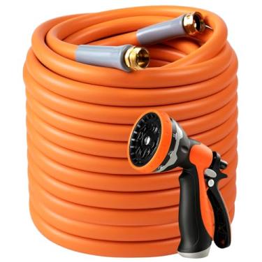 Imagem de Mangueira de jardim 23 m x 5/8 com 10 funções bocal de mangueira de jardim à prova de vazamento, mangueira de água resistente, acessórios de latão sólido de 3/10.2 cm, mangueira flexível leve sem