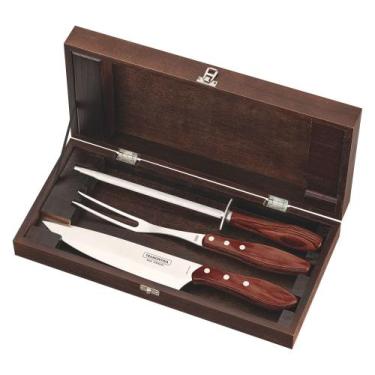 Imagem de Kit para Churrasco Tramontina em Aço Inox Cabo Vermelho Polywood com E
