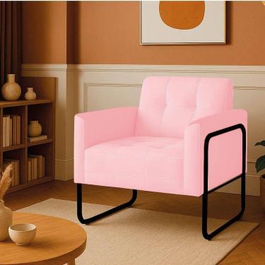 Imagem de Poltrona Sala Industrial Alta Tubo Preto Elisa Suede Rosa Bebê D03 - D`rossi