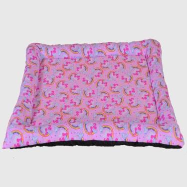 Imagem de Colchonete Pet Retangular Impermeável, Tricoline 100% Algodão, com Zíper, para Cães e Gatos, 70 x 90 cm, Fundo Impermeável, Almofada Removível (Alice Rosa)