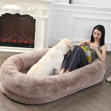 Imagem de LULUMAIC Cama grande para cães, cama de cachorro gigante para humanos, quente e super macia no inverno, luxuosa, de pele sintética, camas para cães