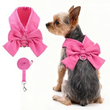 Imagem de KOOLTAIL Conjunto de coleira e coleira para cães pequenos, sem puxar e engasgar, de malha macia, acolchoado, ajustável, peitoral para animais de estimação com gravata borboleta para cães e gatos