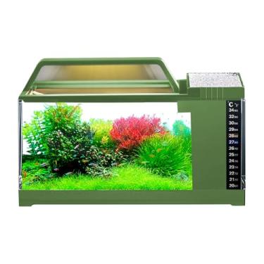 Imagem de Kit de aquário | Tanque de aquário com iluminação LED e filtro | Pequeno aquário inteligente com bomba silenciosa, monitoramento de temperatura para camarão Betta Guppy água-viva