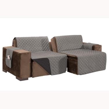Imagem de Protetor de Sofá Retrátil Reclinável 2 Módulos, Assento de 240cm, Tamanho Total 420cm x 240cm, Matelado em Linha, Dupla Face (Cor Cinza/Preta)