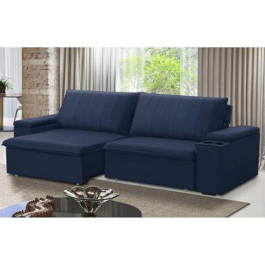 Imagem de Sofá Retrátil e Reclinável 4 Lugares 245cm com Porta Copos Ballarat Azul