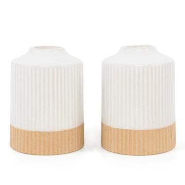 Imagem de PURVONNIE Vasos de cerâmica branca, vasos de flores para casa de fazenda, vasos decorativos para mesa de jantar, sala de estar, quarto, cozinha ou decoração de escritório, conjunto de 2