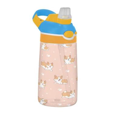 Imagem de Blueangle Garrafa de água fofa para cães Corgi de 473 ml, reutilizável Tritan Sports & Travel Bottle com canudo e design de tampa de bico pop-up (505)