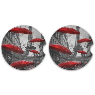 Imagem de ATTX Pacote com 2 porta-copos de carro para bebidas absorventes, guarda-chuvas vermelhos porta-copos de cerâmica para o seu carro com aderência na ponta dos dedos, #183