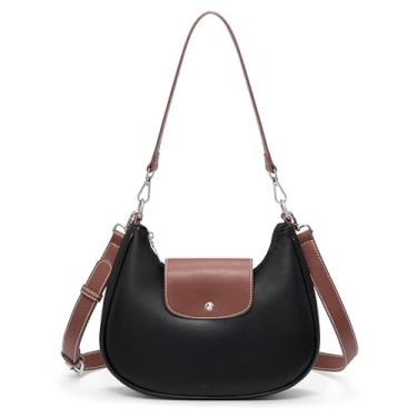Imagem de CLUCI Bolsa de ombro crescente para mulheres, bolsa de couro vegano com alça ajustável, antirroubo, bolsa Hobo, Preto com marrom