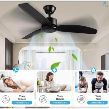 Imagem de Ventilador de Teto Preto 42 3 Pás 6 Velocidades  Silencioso, Potente e