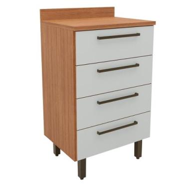 Imagem de Balcão Gabinete de Cozinha 4 Gavetas com Tampo Grécia Madeirado/Off Wh