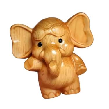 Imagem de Ioensy Estatueta de elefante de madeira, estátua decorativa, escultura de animal, ornamento de elefante para quarto, escritório, mesa de trabalho, decoração