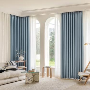 Imagem de ENJOYBRIDAL Cortinas azuis nebulosas de 96 polegadas de comprimento para sala de estar boho, cortinas semiblackout com ilhós, bloqueio de luz, 2 painéis, divisória de quarto, privacidade, tratamentos