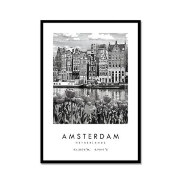 Imagem de Pôster de cidade preto e branco - impressão de viagem Roma Las Vegas Veneza Paris Sydney Amsterdam Amalfi Sanfrancisco Pintura em tela impressões de paisagem da cidade do mundo imagens de parede