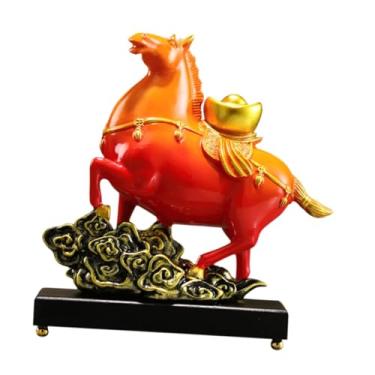 Imagem de Generic Escultura de Cavalo Feng Shui, Estatueta de Resina em Formato de Animal para Mesa, Armário, Lareira, Mesa ou Entrada, Laranja