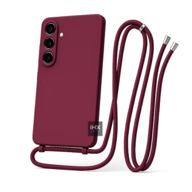Imagem de Capa Case Capinha Para Samsung Galaxy A36 Silicone Com Cordão Alça De Pescoço Ajustável Veludo Premium (VINHO)