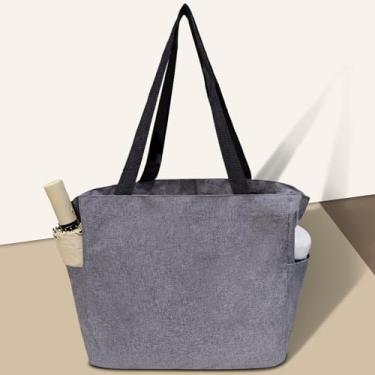 Imagem de Bolsa feminina grande de lona Hobo Bolsa de ombro casual com zíper para viagens, trabalho, academia, compras