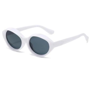 Imagem de Óculos de Sol Redondos de Luxo Estilo Vintage Punk UV400 para Dirigir ao Ar Livre, Moda Popular para Homens e Mulheres (Branco-Preto)