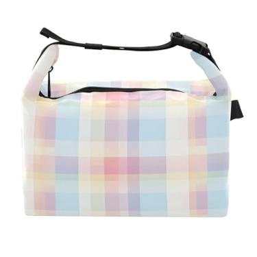 Imagem de Lancheira para mulheres e homens, lancheira isolada, reutilizável, para escritório, piquenique, exterior, tabuleiro de xadrez colorido