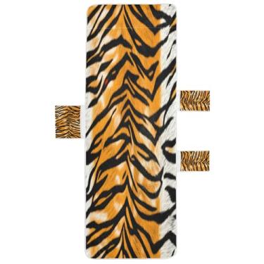 Imagem de STAYTOP Capa de toalha de espreguiçadeira macia de 215,9 cm x 76,2 cm, capa de cadeira de praia com bolsos para jardim ao ar livre, pátio, banhos de sol, gramado, textura bonita de pele de tigre